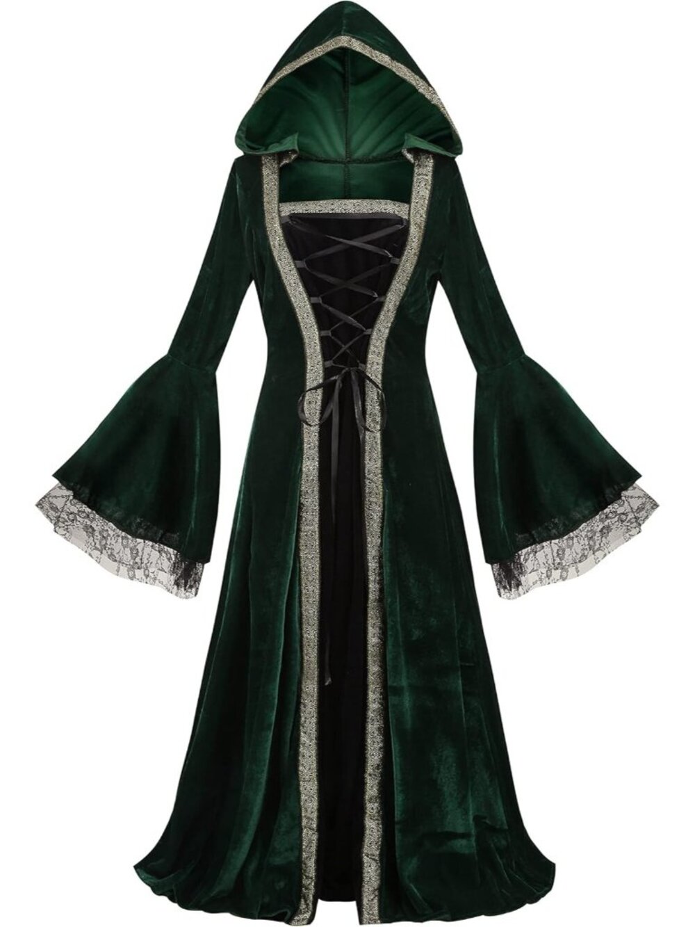 Women’s Green Hooded Vintage Medieval Renaissance Dress Halloween Costume